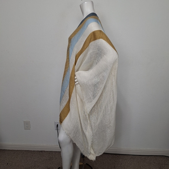 World Market "NEW" Multicolor Linen Blend Coastal Bohemian Poncho One Size - Picture 5 of 13